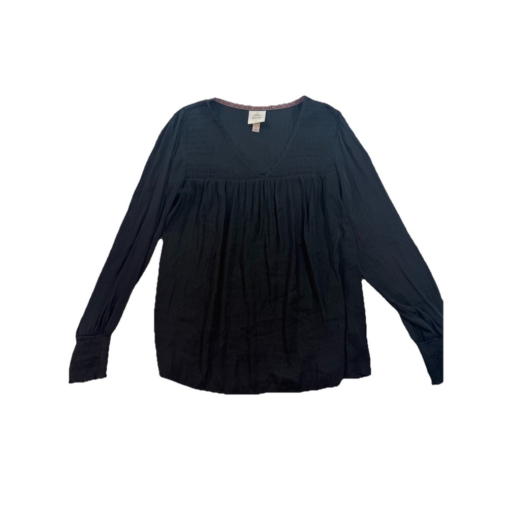Knox Rose Black V-Neck Peasant Long‎ Sleeve Blouse- Size Small Light Boho